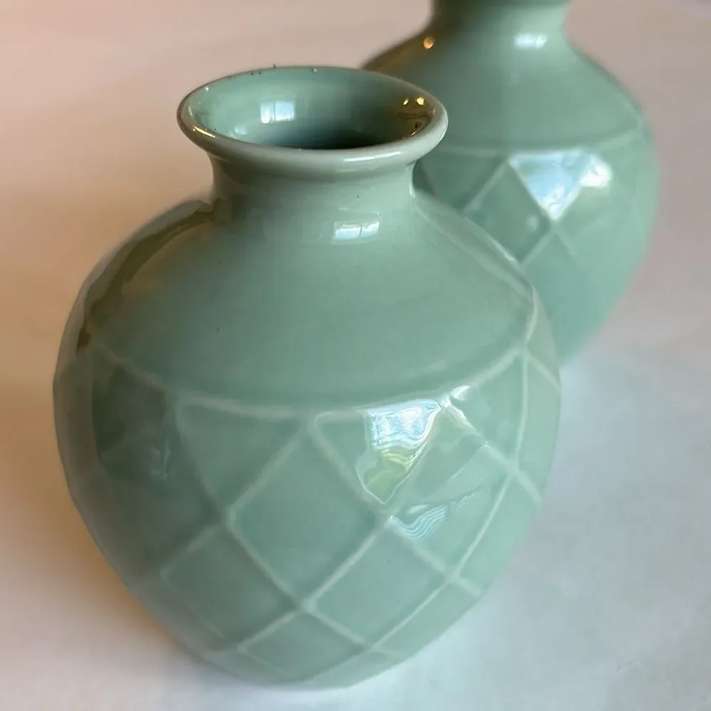IKEA Celadon Green Ceramic Bud Vase Set of 2 Vases 4”